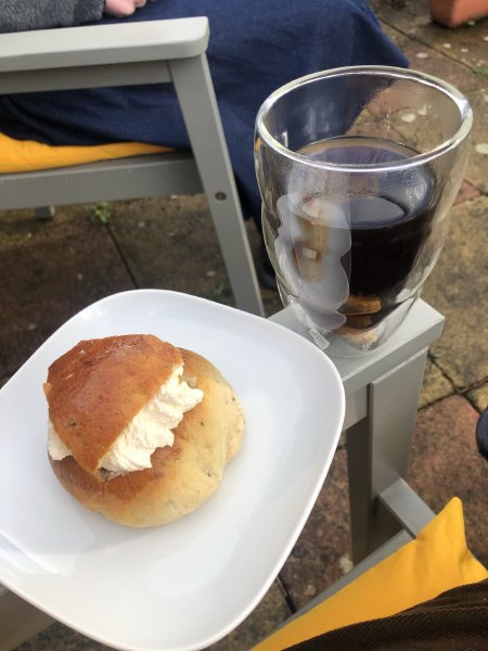 A picture a perfect fika moment: semla och kaffe!