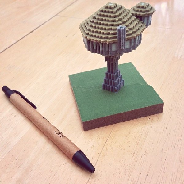a 3D-printed minecraft tower on my desk