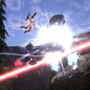 A screenshot of a spaceship being blown up in a videogame