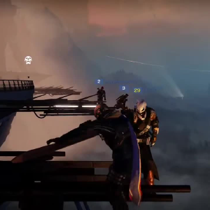 A screenshot of  a row of Destiny players all dancing.
