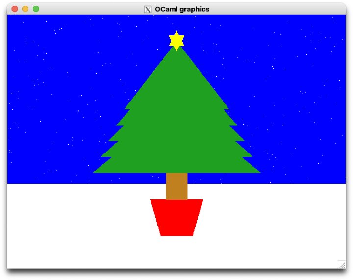 A screenshot of a window in which a very crude xmas tree has been drawn using basic polygon graphics.