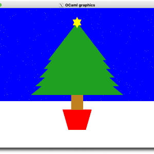 A screenshot of a window in which a very crude xmas tree has been drawn using basic polygon graphics.