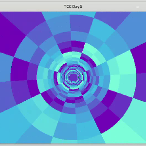 A screencapture of a window showing a tunnel effect, where you seem to be going along a patchwork tunnel of vapourwave style purples and cyans.