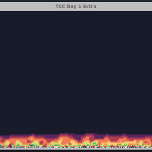 A video of a screen showing a low resolution flame effect in garish 16 color palette.