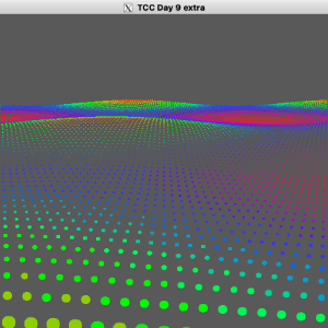 A video of a window showing an abstract mathematical landscape made of dots rippling.