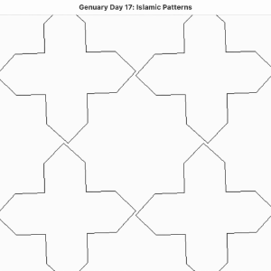 A screencast of a window showing a tiled islamic inspired star pattern, where the stars rotate around until they touch again, and then going back it's the cross-like space between the stars that rotates instead.