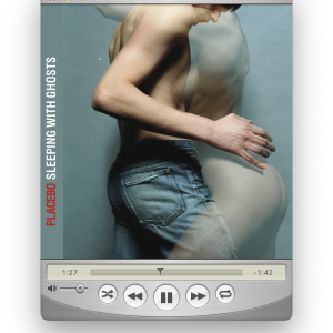 A screenshot of a macOS app that looks like the brushed metal version of Quicktime in Mac OS X 10.3, showing the album cover art for a Placebo album.