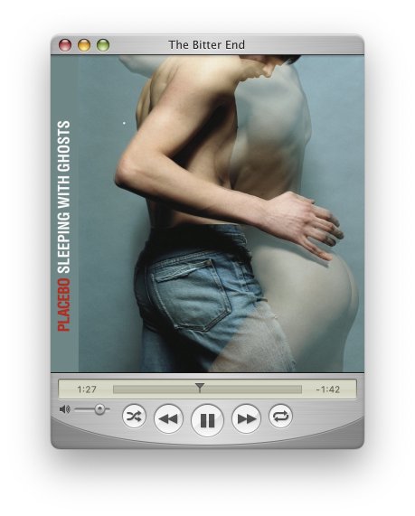 A screenshot of a macOS app that looks like the brushed metal version of Quicktime in Mac OS X 10.3, showing the album cover art for a Placebo album.